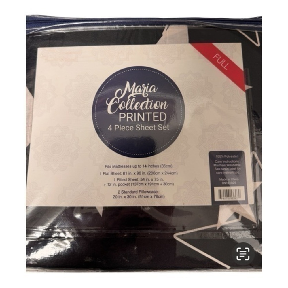3/$25 Maria Collection Black & White Star Print Full Size 4 Piece Sheet Set